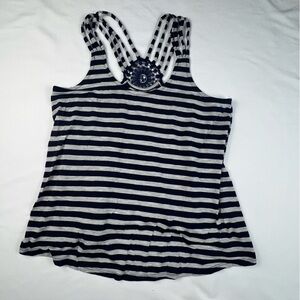 No Boundaries - Women’s Racerback Crochet Sleeveless Tank Top-Blue/White -Medium